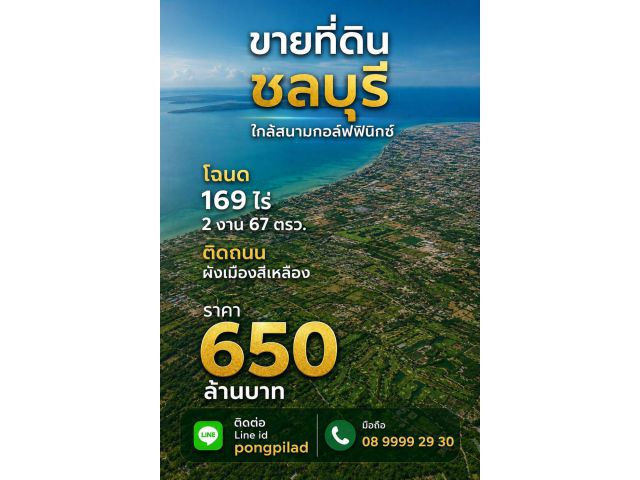 ขายที่ดินชลบุรี โฉนด 169 ไร่ 2 งาน 67 ตรว. ใกล้สนามกอล์ฟฟินิกซ์