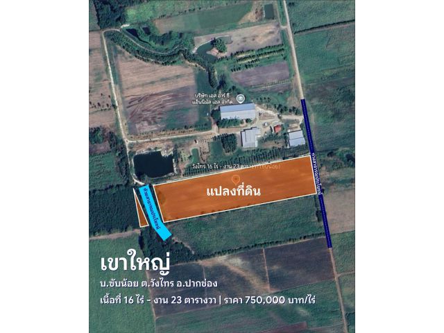 ขายที่ดิน 16-0-23 ไร่ ต.วังไทร อ.ปากช่อง ไร่ละ 750,000 บาท Tel. 084 471 6336
