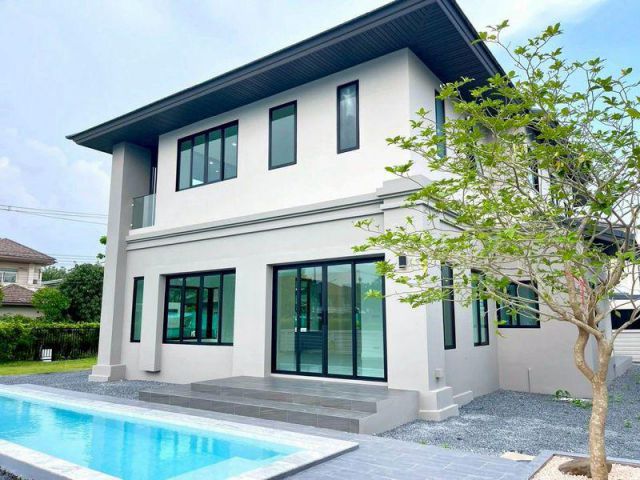 บ้านเดี่ยว หมู่บ้าน ณุศาศิริ ซิตี้ พระราม 2 พร้อมสระว่ายน้ำ หลังใหญ่สุด ขนาดที่ดิน 230.7 ตารางวา 4 ห้องนอน