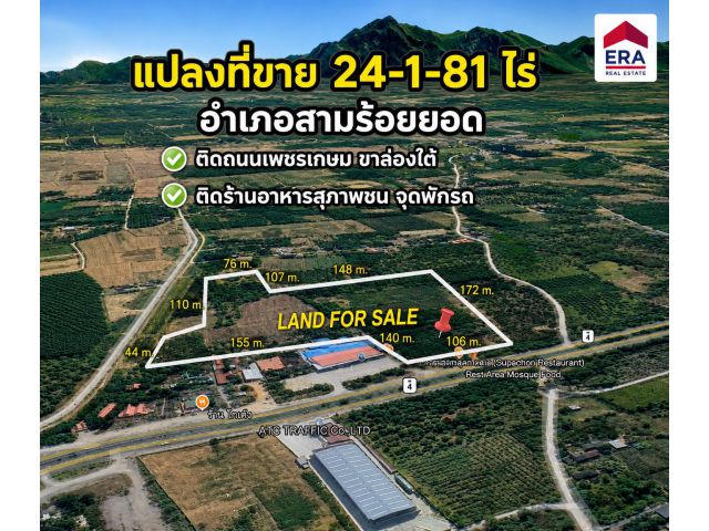 ขายต่ำกว่าราคาตลาด!! ที่ดินเปล่า 24-1-81 ไร่ ติดถนนเพชรเกษม ขาล่องใต้ ตำบลศิลาลอย อำเภอสามร้อยยอด จังหวัดประจวบคีรีขันธ์