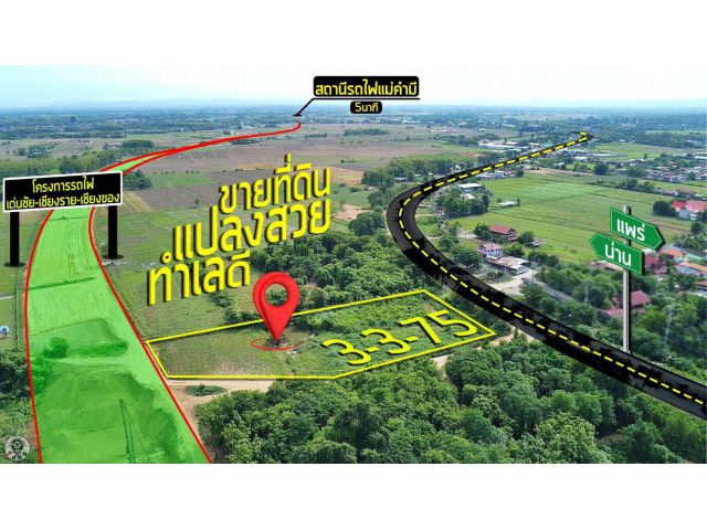 ขายที่ดินเปล่าแปลงสวย อำเภอเมือง แพร่ ติดโครงการรถไฟสายเด่นชัย