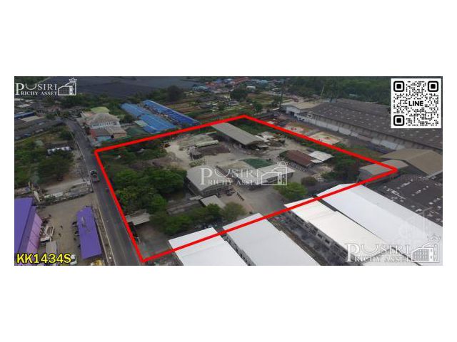 ขายที่ดิน 7 ไร่ พร้อมพื้นที่ใช้สอย ลานคอนกรีตเต็มพื้นที่ มีโรงงาน โกดัง สำนักงาน อุปกรณ์และใบ รง.4 ครบถ้วน แถมติดถนน