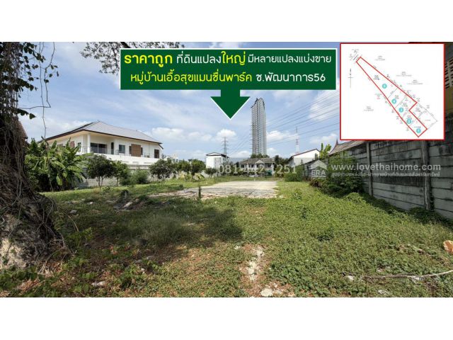 ขายที่ดินถนนพัฒนาการ56 หมู่บ้านเอื้อสุขแมนชื่นพาร์ค พื้นที่ 987 ตรว. ราคาถูกจริงๆ ขายเพียง 120,000 บาท/