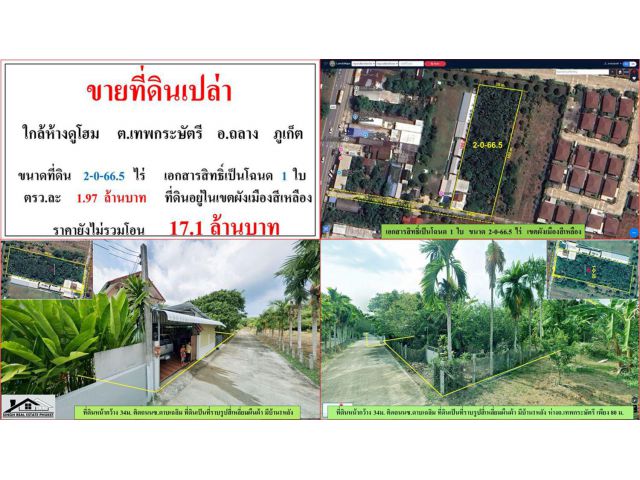 ขายที่ดินเปล่า ขนาด 2-0-66.5 ไร่ ใกล้ห้างดูโฮม ต.เทพกระษัตรี อ.ถลาง ภูเก็ต
