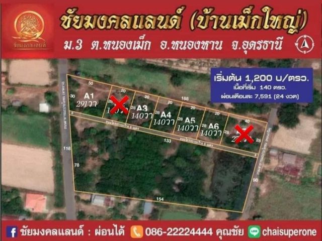 ที่ดินแบ่งขาย บ้านหนองเม็ก ต.หนองเม็ก อ.หนองหาน จ.อุดรธานี [18]