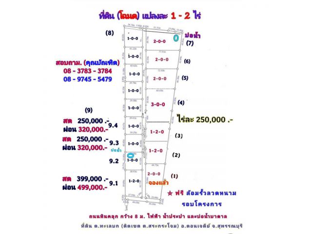 (โฉนด) ที่ดิน 1-2 ไร่ละ 289,000 บ. รั้ว 4 ด้าน (ขุดบ่อ ถมดิน ) ถนนหินคลุก น้ำประปาบาดาล ม.4 (ซอยวัดหนองกะมาน 1 กม.) ต.สระกระโจม อ.ดอนเจดีย์ จ.สุพรรณฯ
