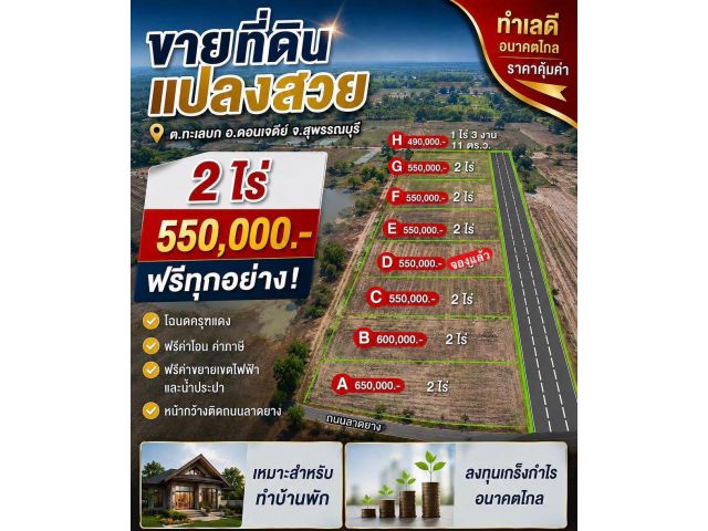 เฟสใหม่พร้อมเปิดให้จองแล้วค่ะ  #ที่ดินสุพรรณบุรี ติดถนนลาดยาง แปลงนี้ใกล้กรุงเทพฯไม่เกิน 2 ชม.