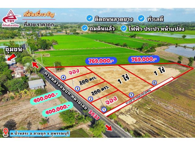 เริ่มต้น 200 ตรว. 350,000.-  เหมาะซื้อเก็บ  ซื้อไว้เก็งกำไร  หรือซื้อเก็บไว้เป็นมรดก  ️ ต.บ้านสระ อ.สามชุก จ.สุพรรณบุรี