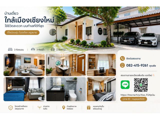 บ้านใหม่ พร้อมเฟอร์ 96 ตรว. หน้า ม.แม่โจ้