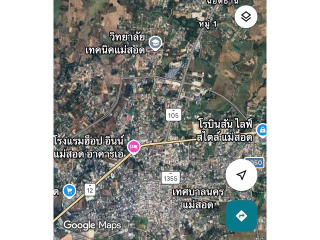 ที่ดิน 7 ไร่ ติดถนนใกล้จุดสร้างสถานีรถไฟแม่สอด