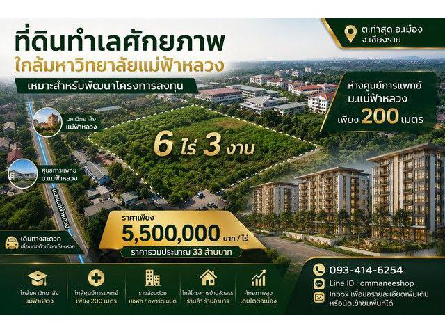 ที่ดินทำเลศักยภาพ ใกล้มหาวิทยาลัยแม่ฟ้าหลวง ตำบลท่าสุด อำเภอเมือง จังหวัดเชียงราย