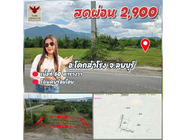 ╰┈►►ขายที่ดินโฉนด 60 ตารางวา โคกสำโรง ลพบุรี ️ผ่อน 2,800 สด189,000 ️วิวเขาวงพระจันทร์ ️ไม่เคยมีน้ำท่วม ใกล้พหลโยธิน