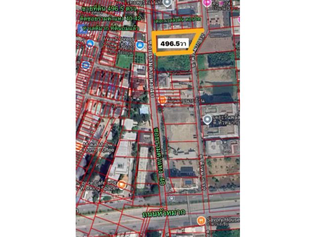 R69-88ขายที่ดินทำเลศักยภาพ รามคำแหง40 ขายที่ดิน496.5ตรว. (1ไร่96.5ตรว)ติดถนน2ด้าน รามคำแหง40และรามคำแหง42 ซอยหัวหมาก14-12