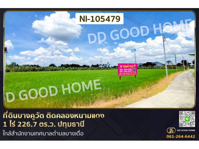 ที่ดินบางคูวัต ติดคลองหนามแดง 1 ไร่ 226.7 ตร.ว. ปทุมธานี ใกล้สำนักงานเทศบาลตำบลบางเดื่อ NI-105479