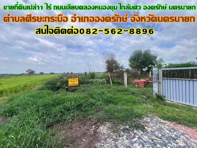 ขายที่ดินเปล่า1 ไร่ ถนนเลียบคลองหนองขุม ใกล้มศว องครักษ์ นครนายก