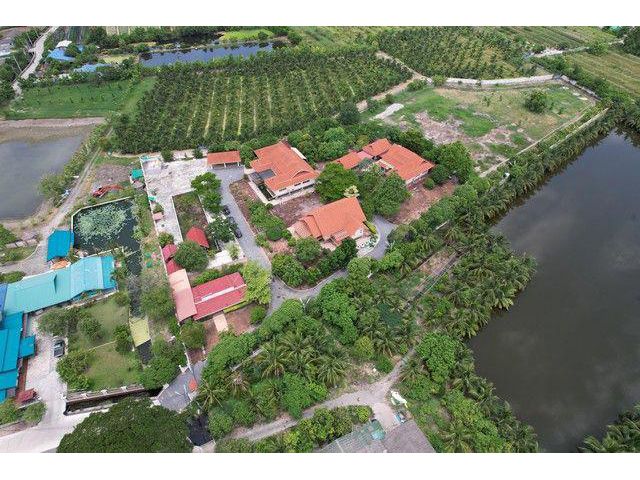 ขายที่ดิน 10 ไร่ พร้อมบ้านเดี่ยว 3 หลัง (ผังสีชมพู) นาดี สมุทรสาคร เหมาะสร้างโรงงาน โกดัง