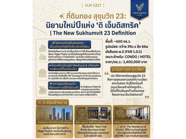 ขายที่ดินสุขุมวิท 23 ขนาด 650 ตร.ว. ทำเลอโศก–พร้อมพงษ์ เหมาะพัฒนา Luxury Condo