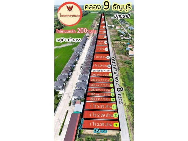 ที่ดินคลอง 9 ธัญญบุรี- ( ฝั่งลำลูกกา ) ใกล้รังสิตนครนายก (ฝั่งลำลูกกา)-ตรงข้าม ธกส T.062-1574449