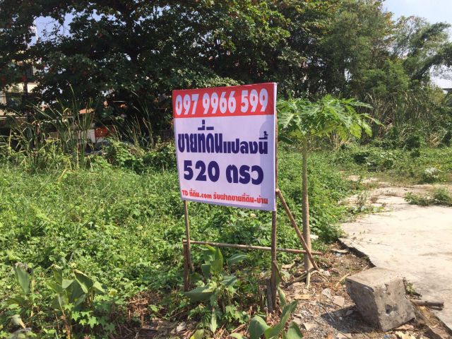 ขายที่ดินราคาถูก ที่ดินคู้บอน ซอยคู้บอน 22 เนื้อที่ 520 ตร.ว ติดถนนคู้บอน