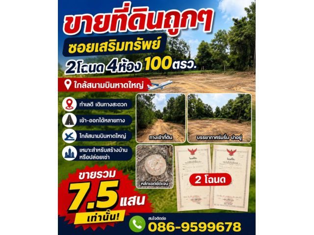 ขายที่ดิน100ตรว.ใกล้สนามบินหาดใหญ่