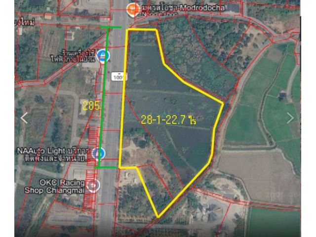 L676 ขายที่ดินติดถนนเชียงใหม่-พร้าว 28ไร่ ห่างเซ็นเฟส 6.5 กม. เชียงใหม่ สันทราย หนองจ๊อม
