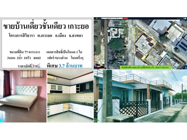 ขายบ้านเดี่ยวชั้นเดียว 3นอน 2น้ำ บนที่ดิน 77 ตรว.