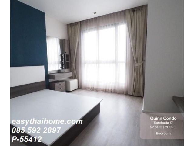 P-55412 ห้องสวย สภาพใหม่ Clean & Cozy Quinn Condo Ratchada 52 ตร.ม. 1bed + ห้องทำงาน ชั้น 20 อาคาร A วิวเมือง ใกล้ MRT