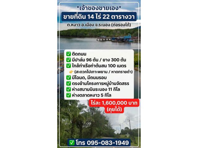 ขายที่ติดห่างจากท่าเทียบเรือท่าต้นสน 100 เมตร