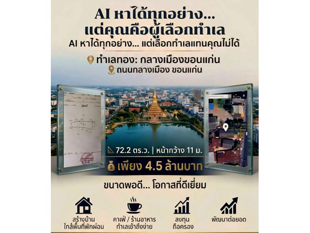 ที่ดินทำเลดี ใกล้บึงแก่นนคร