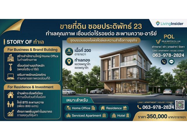 ขายที่ดิน ซอยประดิพัทธ์ 23 ทำเลคุณภาพสำหรับสำนักงานใหญ่ บ้านพักอาศัย หรือ Home Office ใกล้ BTS สะพานควาย