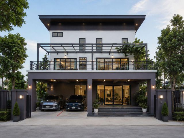 ขายบ้านเดี่ยว3ชั้น+โกดัง สไตล์โมเดิร์น