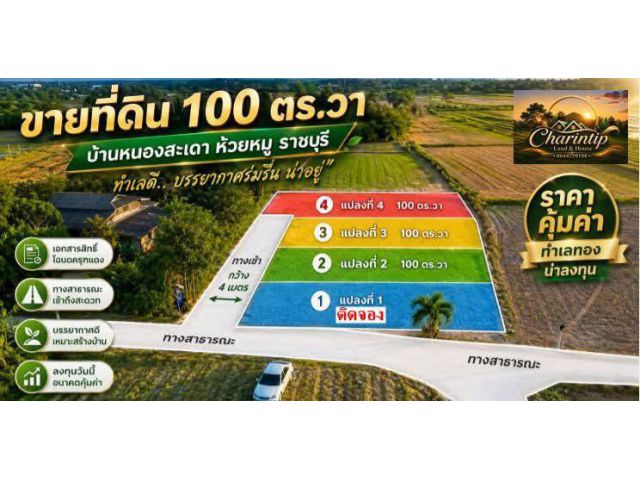 ขายที่ดิน 100 ตารางวา เหมาะปลูกบ้านอยู่อาศัย ใกล้สนามฟุตบอลราชบุรี 5นาที