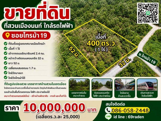 ขายที่สวนเมืองนนท์ใกล้รถไฟฟ้า ซอยไทรม้า19