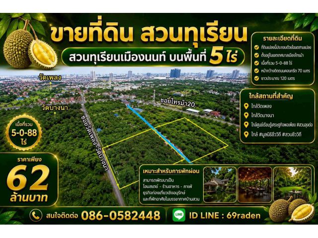 ขายสวนทุเรียนเมืองนนท์ บนพื้นที่5ไร่