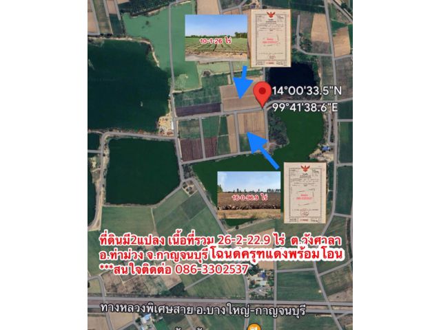 ที่ดินสวยผืนใหญ่2แปลง วังศาลา ท่าม่วง ทำเลทอง เนื้อที่รวม26ไร่ โฉนดครุฑแดงพร้อมโอน เข้าออกได้หลายทาง ติดถนนสาธารณะ