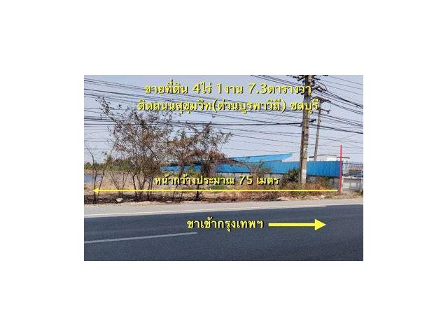 ขายที่ดินต่ำกว่าราคาประเมิน 4ไร่กว่า ติดถนนสุขุมวิท คลองตำหรุ เมืองชลบุรี