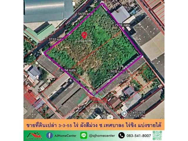 ขายที่ดินเปล่า3-3-55ไร่ ผังสีม่วง ซ.เทศบาล6 ไร่ขิง แบ่งขายได้