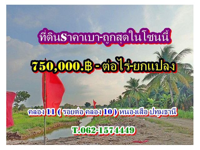 : สิงหาSาคาเบา-ที่ดินแบ่งขายSาคาสุดถูกคุ้มค่าที่คลอง11 หนองเสือ ที่คลอง 11 หนองเสือ ปทุมธานี T.062-1574449