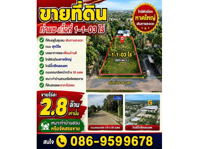 ขายที่ดินในชุมชนท่าแซ1-1-3ไร่