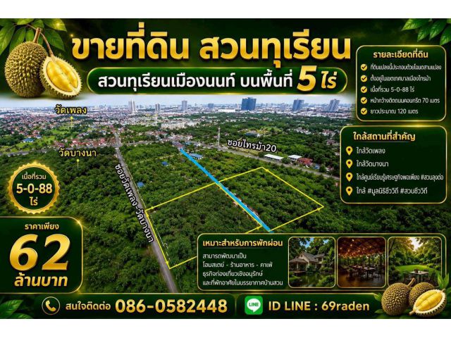 ขายสวนทุเรียนเมืองนนท์ บนพื้นที่5ไร่