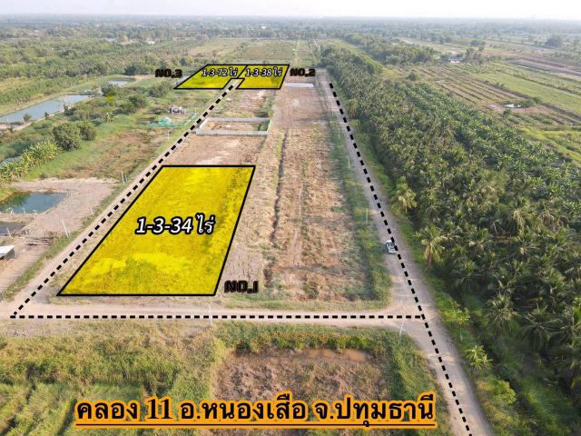 ที่ดินคลอง 11 อ.หนองเสือ จ.ปทุมธานี (รพีพัฒน์ เฟต 3) ️ที่ดินแบ่งขายทำเลดี ล็อก1 เนื้อที่ 1-3-34 ไร่ ราคา 1,559,750 บาท