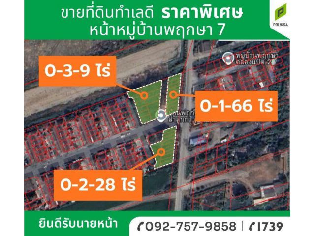 ขายที่ดิน 3 แปลงแบ่งขายได้ ทำเลดี ลำลูกกาคลอง 8