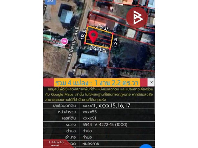 ขายที่ดิน เนื้อที่ 1 งาน 2.2 ตร.วา ท่าบ่อ หนองคาย