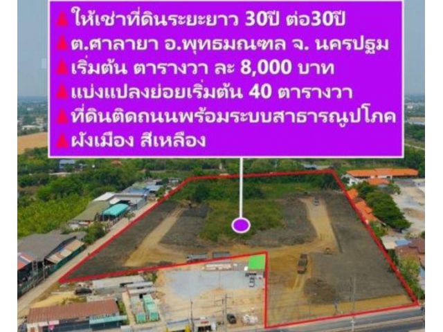 CP42ที่ดินให้เช่าระยะยาว 60 ปีติดถนนศาลายา-บางภาษี ไม่ต้องเข้าซอย ที่ดินพัฒนาแล้วพร้อมระบบสาธารณูปโภค ขนาดพื้นที่