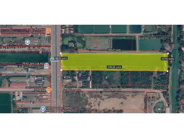 ขายที่ดิน ตรงข้ามการไฟฟ้าฯ ลำลูกกา คลอง 7 เนื้อที่ 8 ไร่ 3 งาน 14.8 ตร.ว.