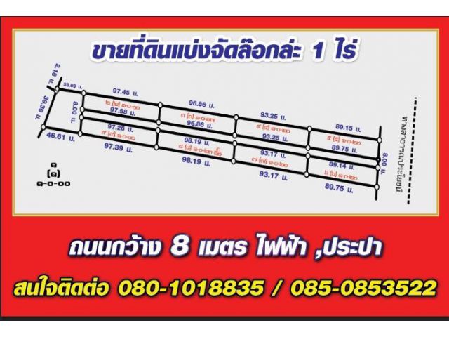 ขายที่ดืนแบ่งจัดล๊อกล่ะ1ไร่ อยู่บางบุตร บ้านค่าย ระยอง