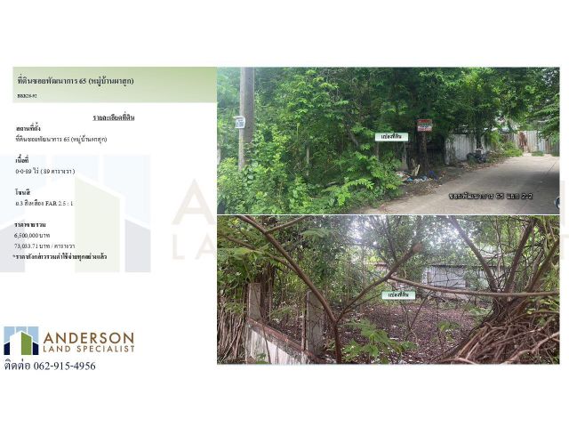 ขายที่ดิน ซอยพัฒนาการ 65 (หมู่บ้านผาสุก)