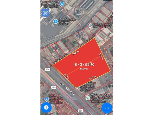 ขายที่ดินแปลงสวย 8-3-99 ไร่ ติดถนนรามอินทรา ห่างสถานีรถไฟฟ้า 150 m. แขวงคันนายาว เขตคันนายาว กรุงเทพๆ