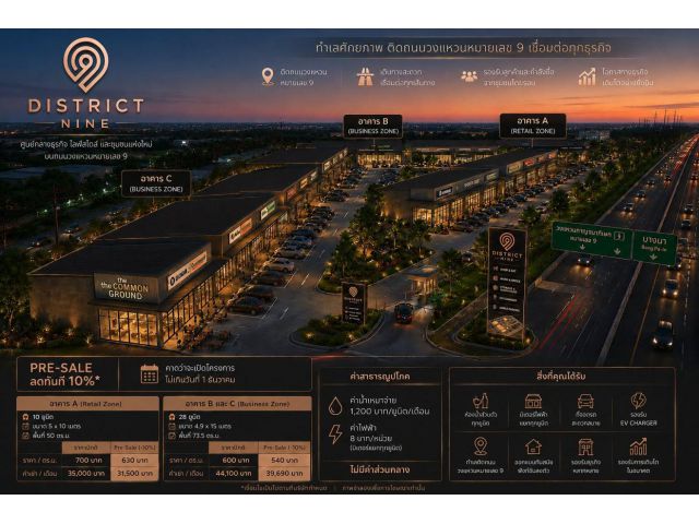 พื้นที่โครงการให้เช่า DISTRICT NINE Community Mall วงแหวนกาญจนาภิเษก (หมายเลข 9)