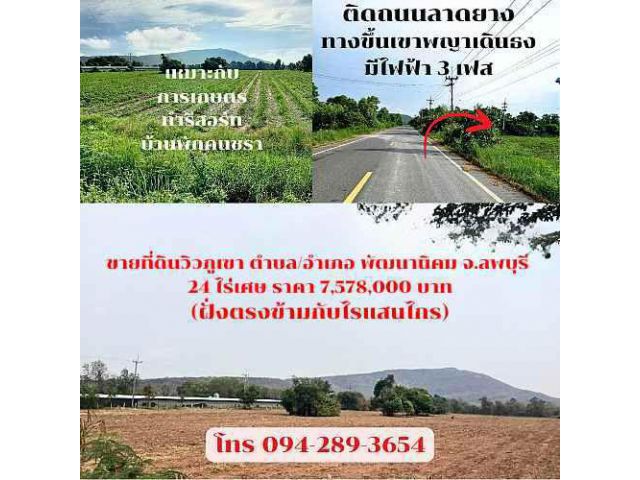 ขายด่วน!!ดินทำเลทอง ซอย 16 สาย4 ซ้าย จำนวน 24 ไร่หน้ากว้าง 80 ม.วิวภูเขาพาโนรามา ทางขึ้นเขาพระยาเดินธงเหมาะทำจัดสรร/รีสอร์ท/ฟาร์มปศุสัตว์ น้ำไม่ท่วม